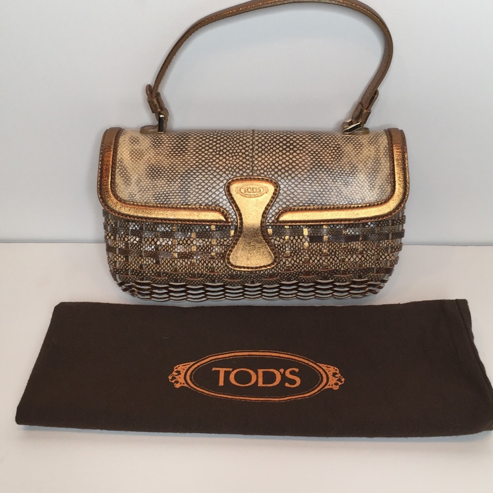 Tod’s Handbag Woven Leather Bronze Beige Small EUC - Picture 2 of 13